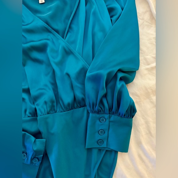 SERGIO HUDSON x Target Teal Cross Over Satin Bodysuit - Picture 5 of 5
